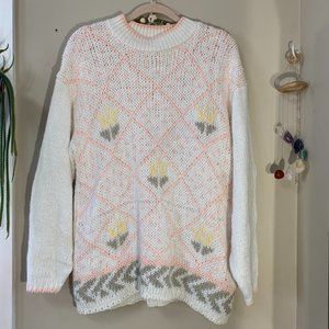 Vintage Hand Knitted Flower Sweater